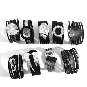 Vintage Geometric Metal Wrap Bracelet Circle Charm Leather Bracelets