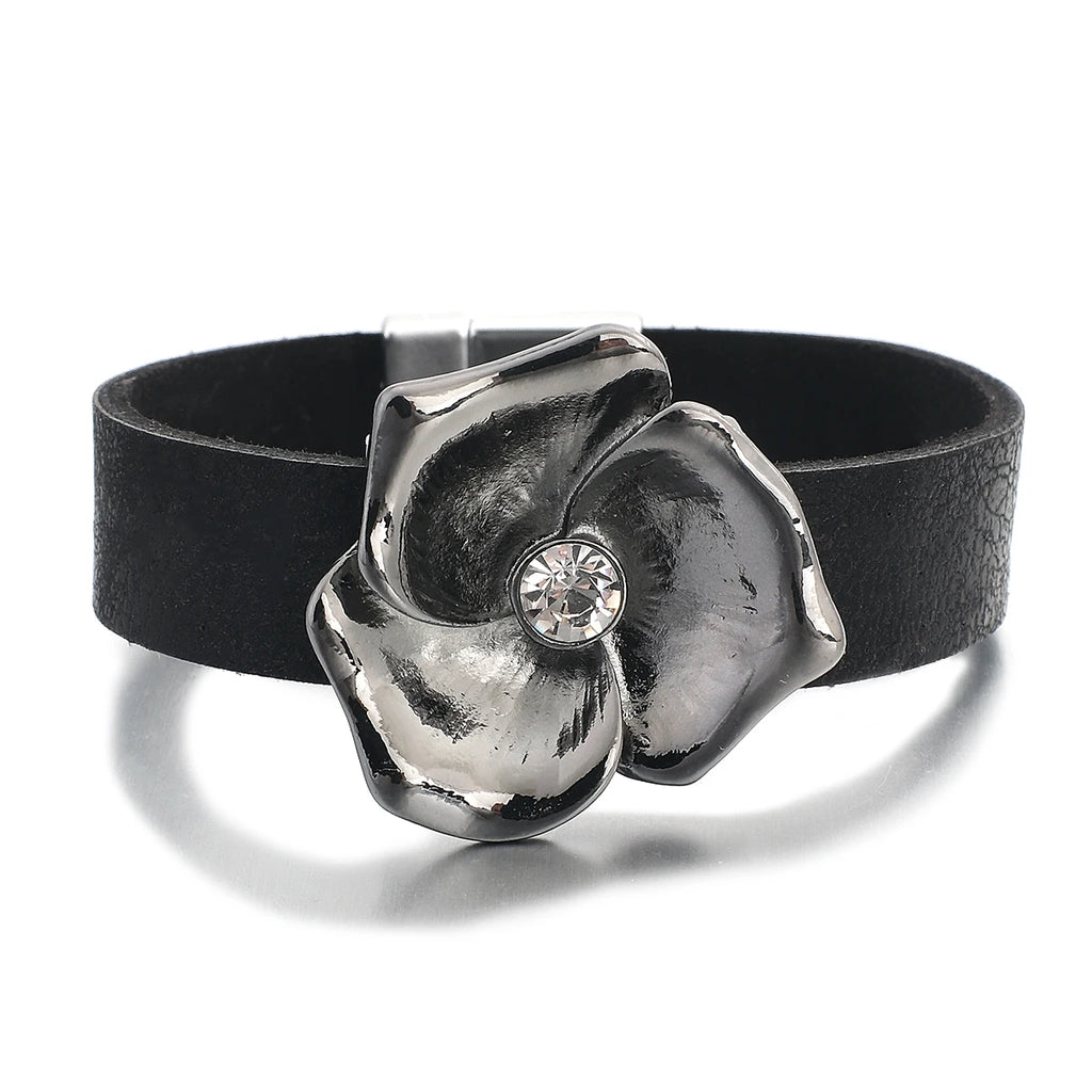 Vintage Leather Wrap Bracelets for Women Crystal Charm Wide