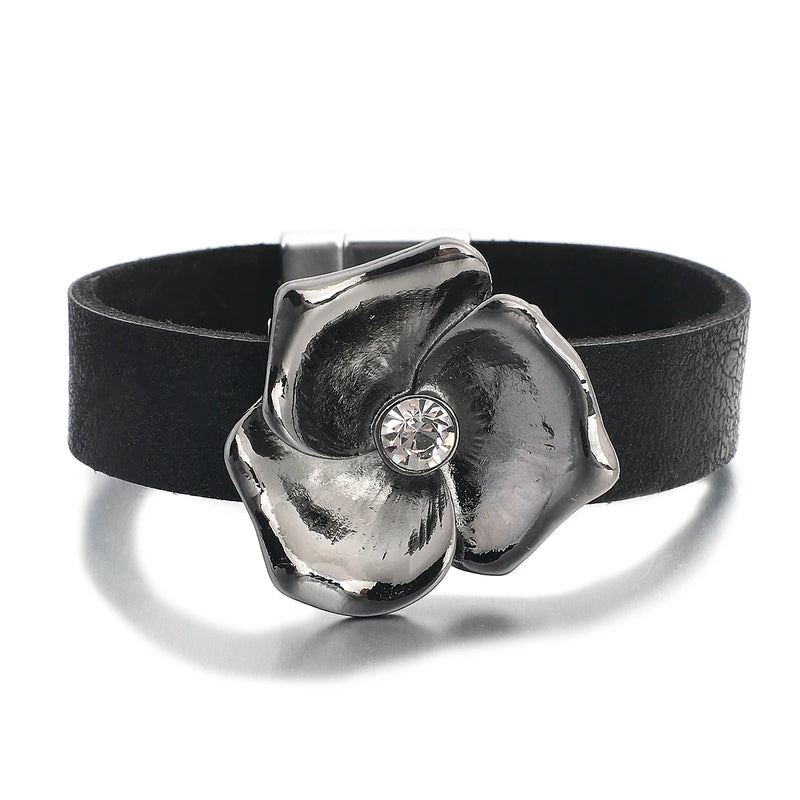 Vintage Leather Wrap Bracelets for Women Crystal Charm Wide