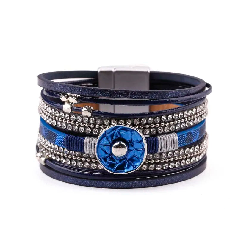 Vintage Resin Stone Charm Women Leather Bracelet