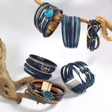 Vintage Resin Stone Charm Women Leather Bracelet