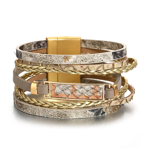 Vintage Flower Leather Bracelet Women Rope Charm Wrap Bohemian Jewelry