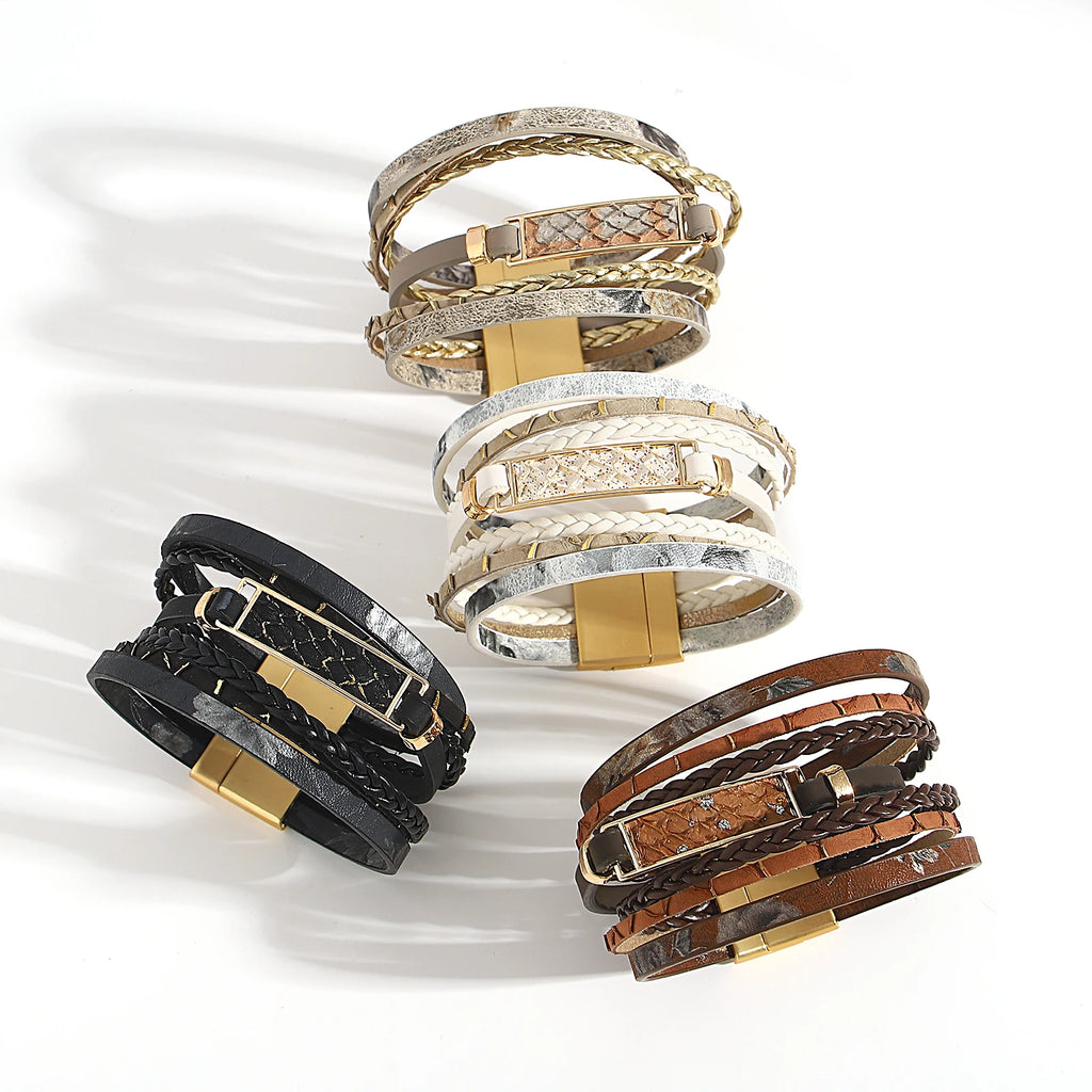 Vintage Flower Leather Bracelet Women Rope Charm Wrap Bohemian Jewelry