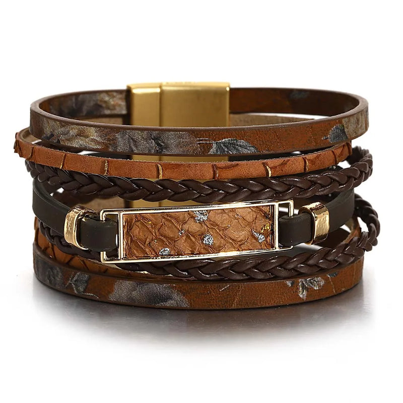 Vintage Flower Leather Bracelet Women Rope Charm Wrap Bohemian Jewelry