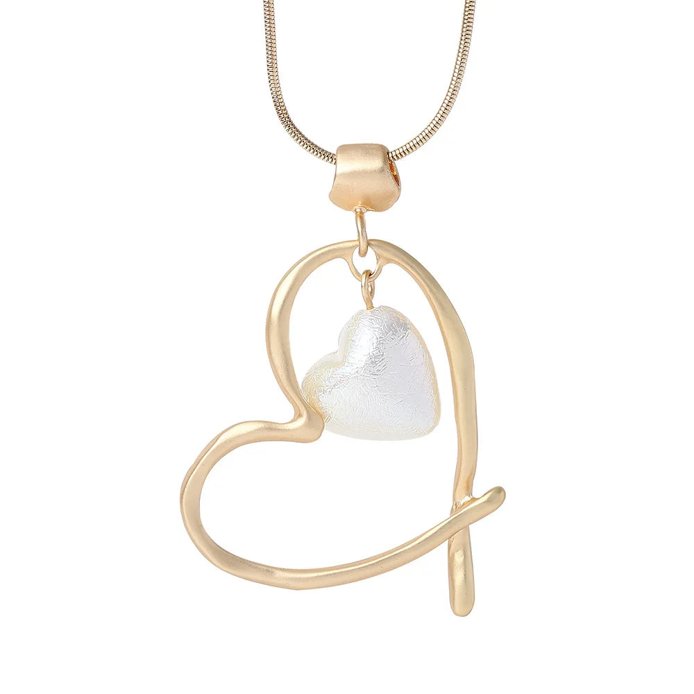 Vintage Geometric Heart Pendant Necklace for Women Girls