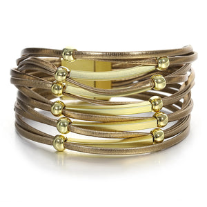 Vintage Metal Bar Leather Bracelet for Women