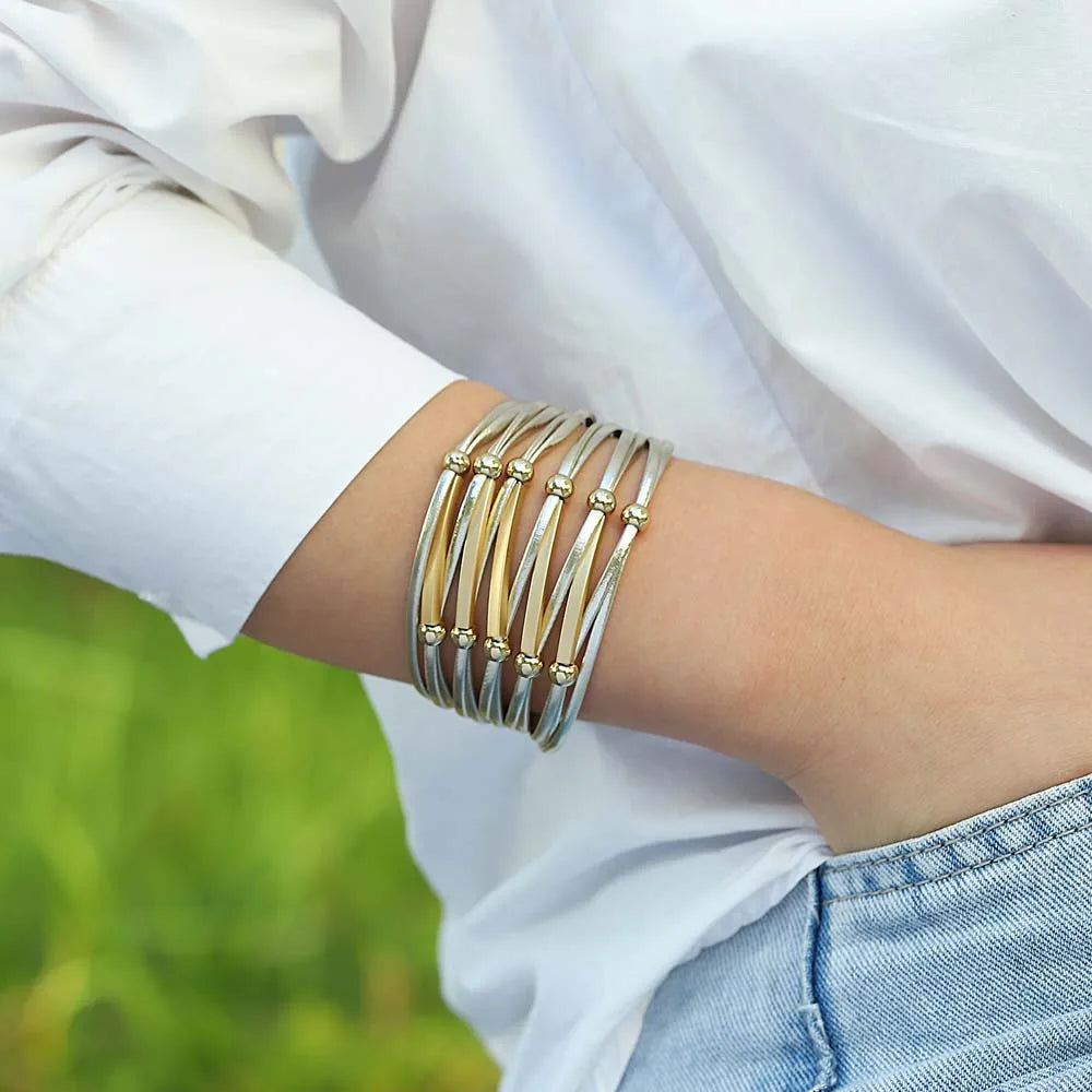 Vintage Metal Bar Leather Bracelet for Women