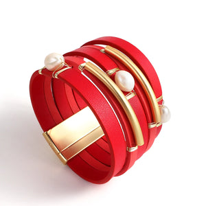 Vintage Natural Pearls Beads Leather Wrap Bracelets for Women Girls