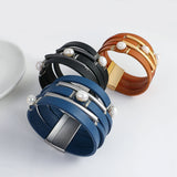 Vintage Natural Pearls Beads Leather Wrap Bracelets for Women Girls