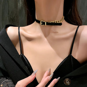 Women Punk PU Leather Choker Chain Collar Necklace Hip Hop Girls Party Jewelry
