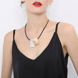 Short Leather Choker Collar with Square Pendant Necklace