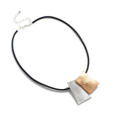 Short Leather Choker Collar with Square Pendant Necklace