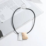 Short Leather Choker Collar with Square Pendant Necklace
