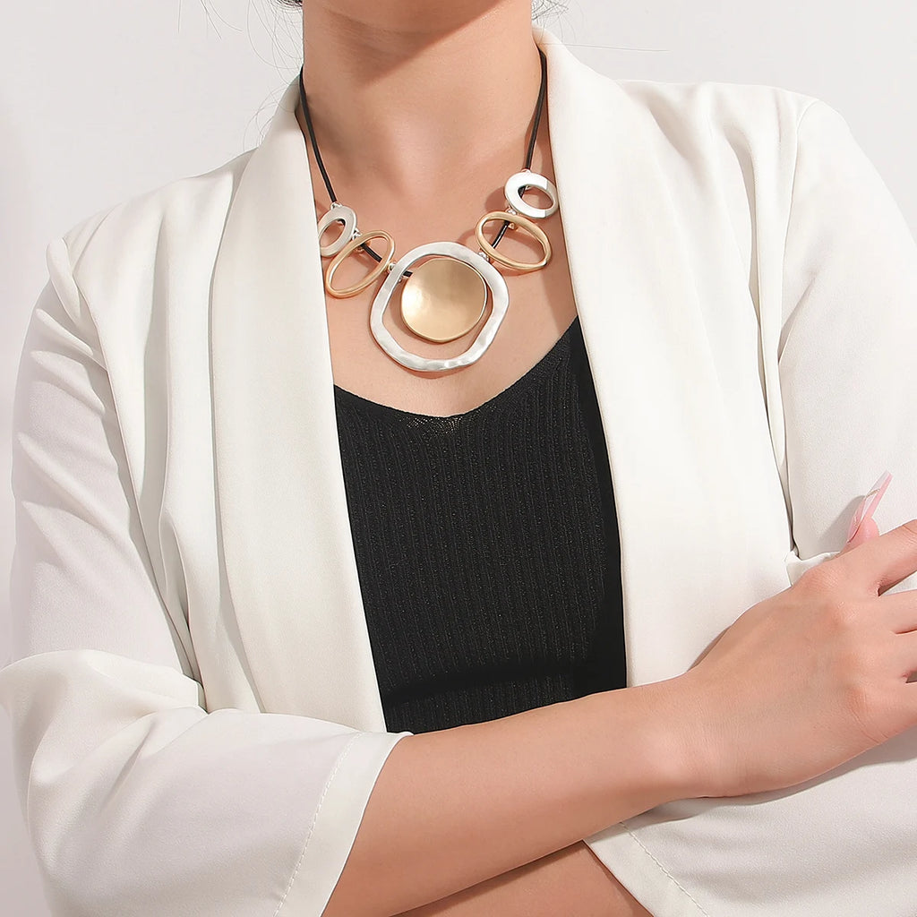Vintage Geometric Circle Pendant Necklace for Women