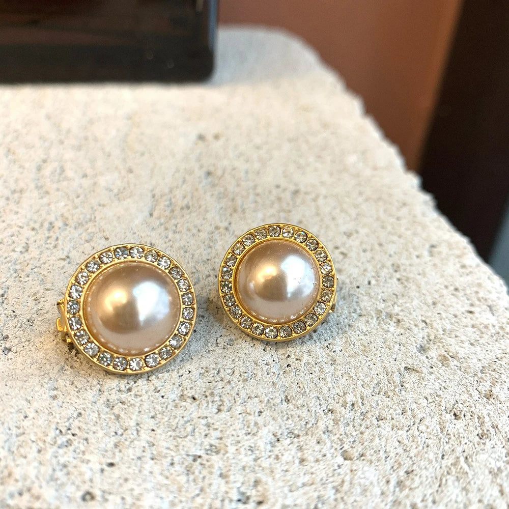 Vintage Pearl Clip Earrings for Lady Girl - Small Stud Earrings