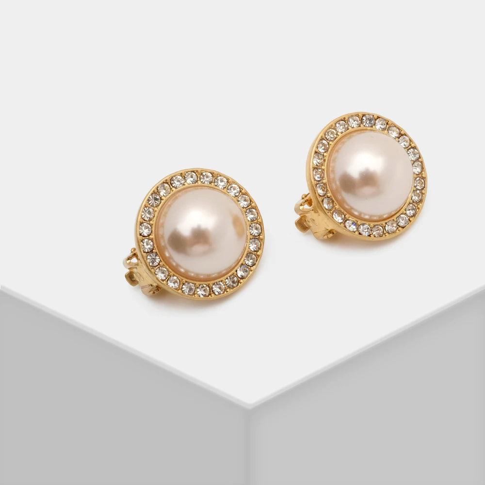 Vintage Pearl Clip Earrings for Lady Girl - Small Stud Earrings
