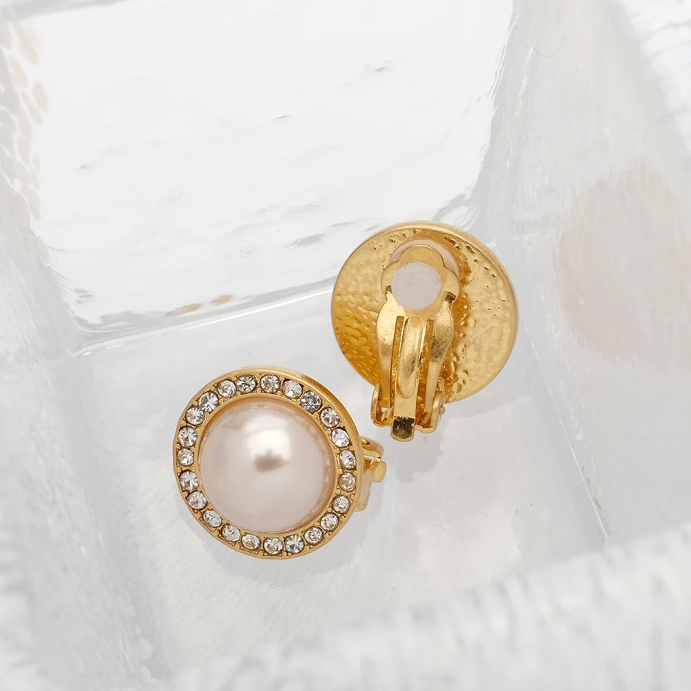 Vintage Pearl Clip Earrings for Lady Girl - Small Stud Earrings