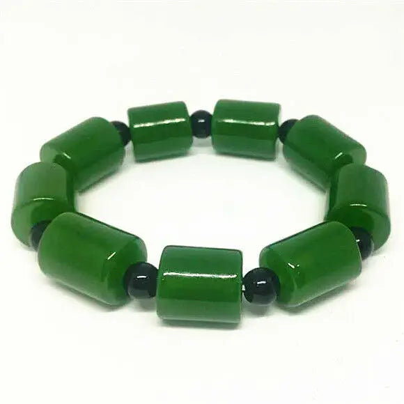 Men's Green Jade Beads Bracelet Amulet Jewelry