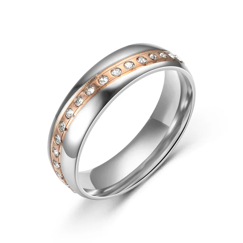 Amvie Couple Rings Zircon Inlay Stainless Steel Double Wedding Engagement Gift
