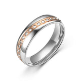 Amvie Couple Rings Zircon Inlay Stainless Steel Double Wedding Engagement Gift