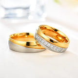 Amvie He and Her Couple Rings with Zircon Inlay