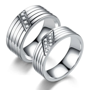 Amvie Couple Rings Inlaid with Zircon Stainless Steel Wedding Engagement Gift