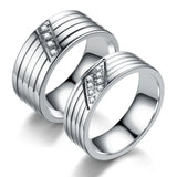 Amvie Couple Rings Inlaid with Zircon Stainless Steel Wedding Engagement Gift