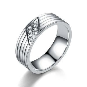Amvie Couple Rings Inlaid with Zircon Stainless Steel Wedding Engagement Gift