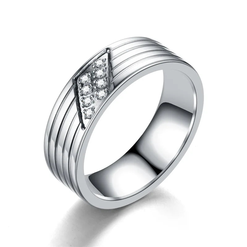 Amvie Couple Rings Inlaid with Zircon Stainless Steel Wedding Engagement Gift