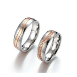 Amvie Couple Rings Zircon Inlay Stainless Steel Double Wedding Engagement Gift