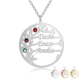 Personalized Family Name Tree Pendant Necklace, Engrave 2-4 Names, Women's Gift