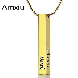 Personalized Stainless Steel Bar Pendant Necklace Engrave 1-4 Names