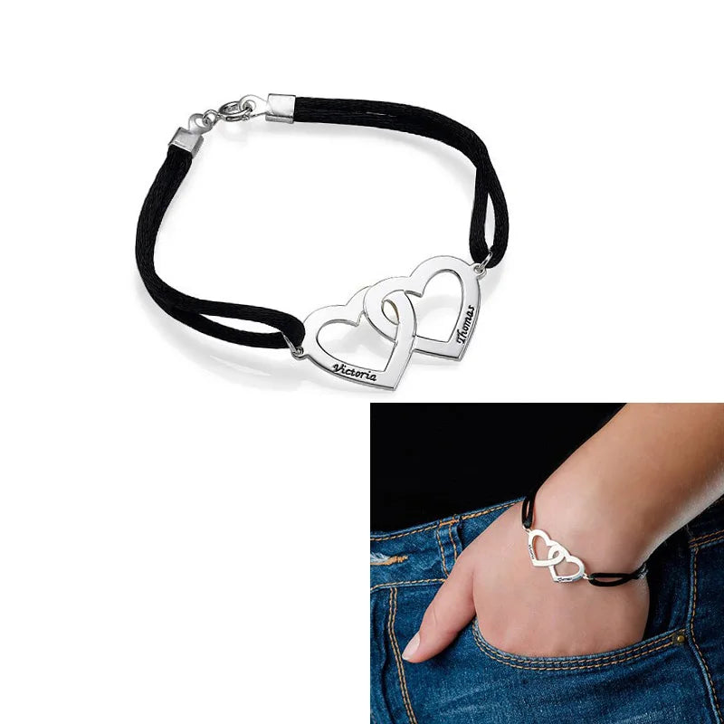 Amxiu Two Names Heart Bracelet 925 Sterling Silver
