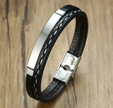 Personalized Name Bracelet Stainless Steel Leather Bracelets