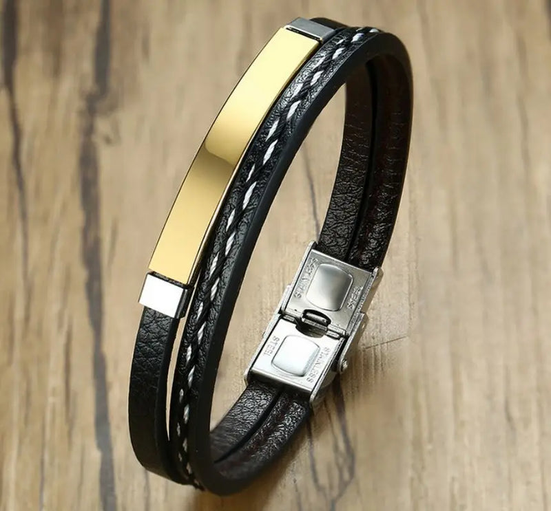 Personalized Name Bracelet Stainless Steel Leather Bracelets