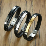 Personalized Name Bracelet Stainless Steel Leather Bracelets