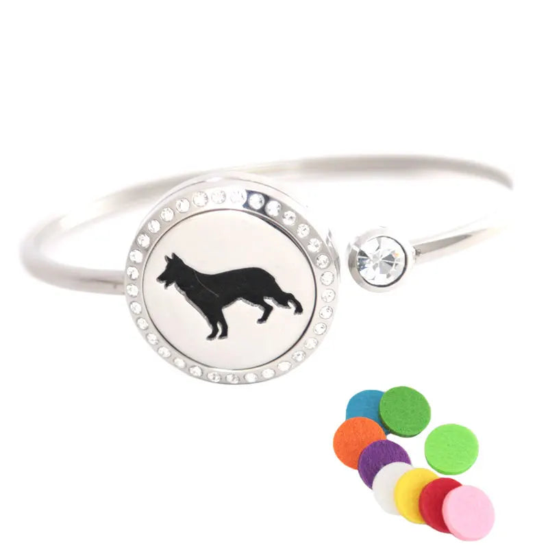 Amya Dog Locket Bracelet Bangle Aromatherapy 25mm Magnet Crystal
