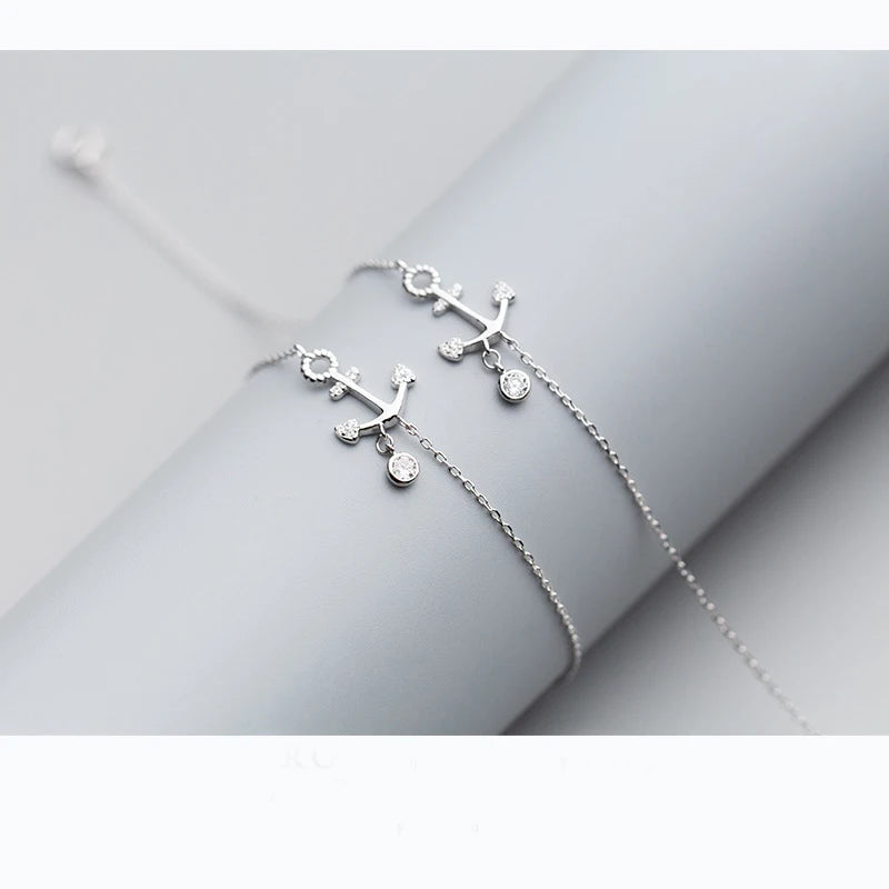 925 Silver Anchor Anklet with CZ - Summer Foot Chains