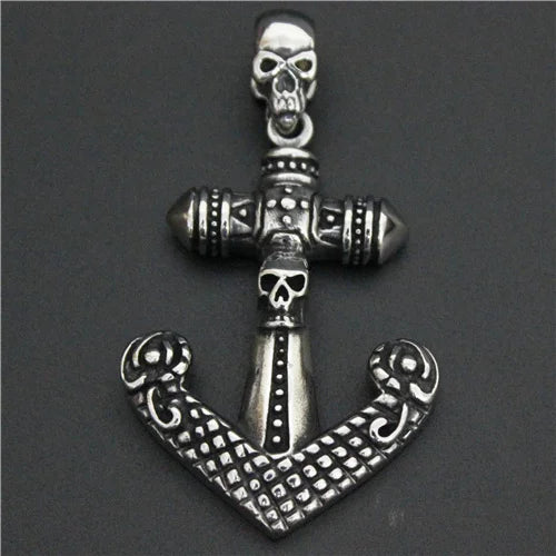 Mens Stainless Steel Biker Skull Pendant