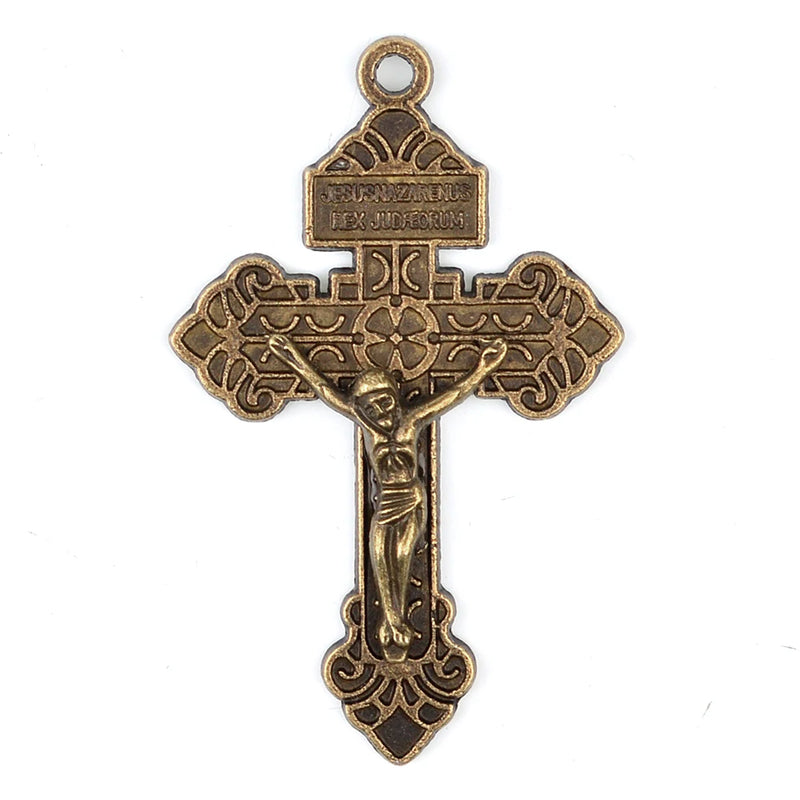 Ancient Bronze Crucifix for Rosary Necklace Making Catholic Cross Pendant