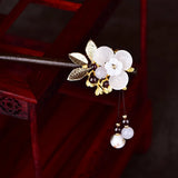 Ancient Chinese Golden Sand Glaze Hair Sticks with Golden Leaves