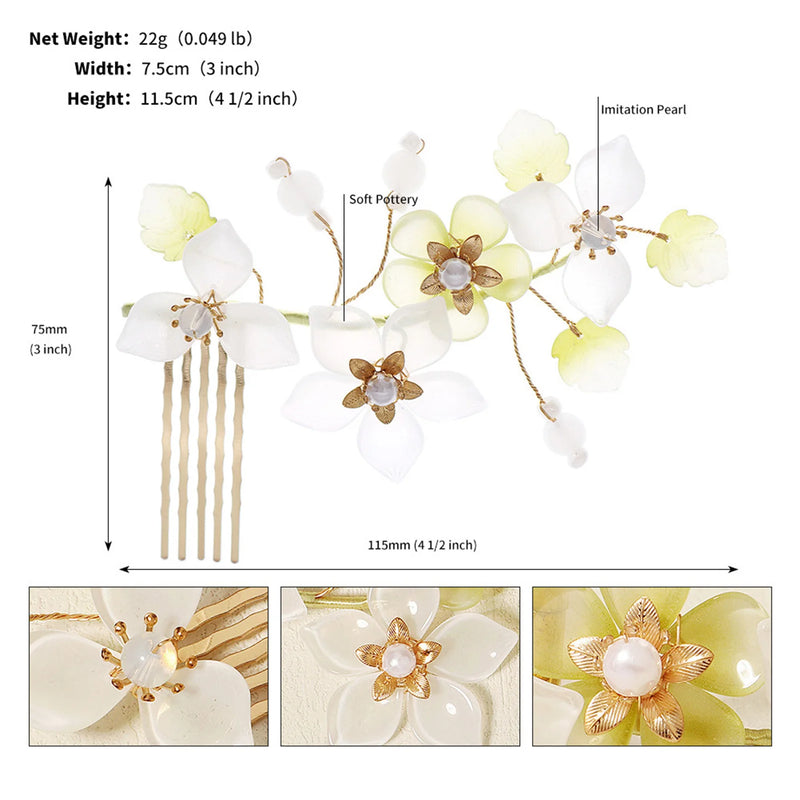 Chinese Style Flower Hair Combs Pearls Hairpins Metal Headpieces