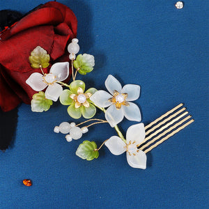 Chinese Style Flower Hair Combs Pearls Hairpins Metal Headpieces