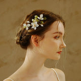 Chinese Style Flower Hair Combs Pearls Hairpins Metal Headpieces