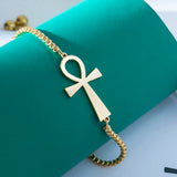 Egyptian Ankh Cross Bracelet Stainless Steel Box Chain Charms Vintage Jewelry
