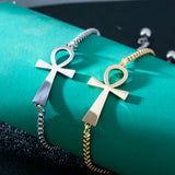 Egyptian Ankh Cross Bracelet Stainless Steel Box Chain Charms Vintage Jewelry
