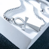 Egyptian Ankh Cross Bracelet Stainless Steel Box Chain Charms Vintage Jewelry