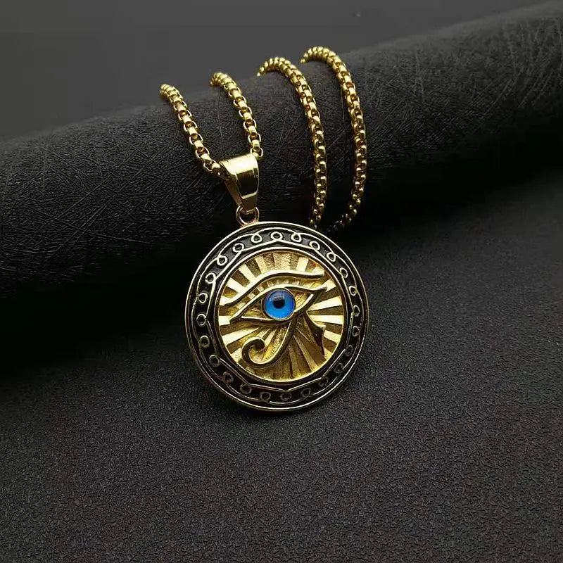 Egyptian Eye of Horus Stainless Steel Pendant Necklace