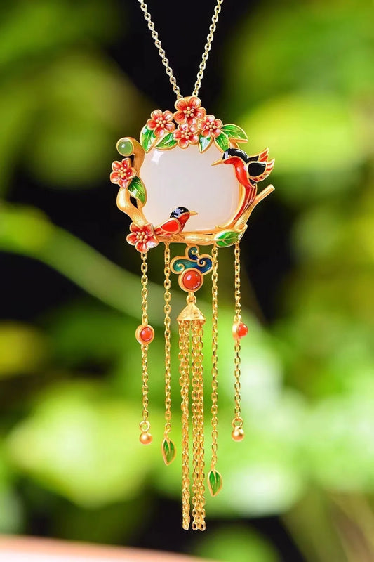 Ancient Gilding Inlaid Hetian Jade Pendant High-Grade Enamel Accessories