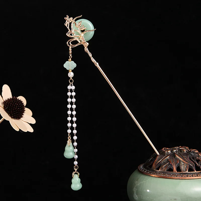 Chinese Vintage Hairpin Buckle Lock Headdress Glazed Hairpin